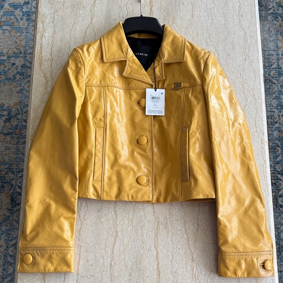 Coach Jackets & Blazers - NWT Coach Women's Mustard Patent Leather Jacket. XS. $895